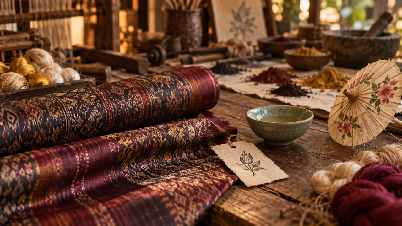 Artisanat thai : souvenirs thaïlandais artisanaux sur établi