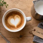 Cafe latte art : cœur latte en micro-mousse dans un espresso