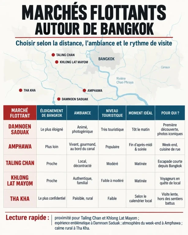 Infographie comparative des marchés flottants de Bangkok