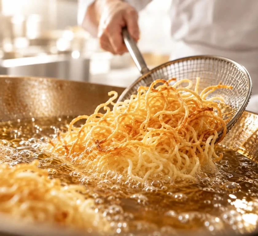 Friture des nouilles croustillantes pour le thai khao soi