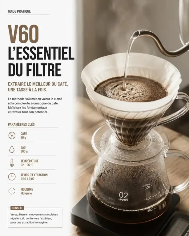 Préparation d'un café artisanal en méthode V60 filtre