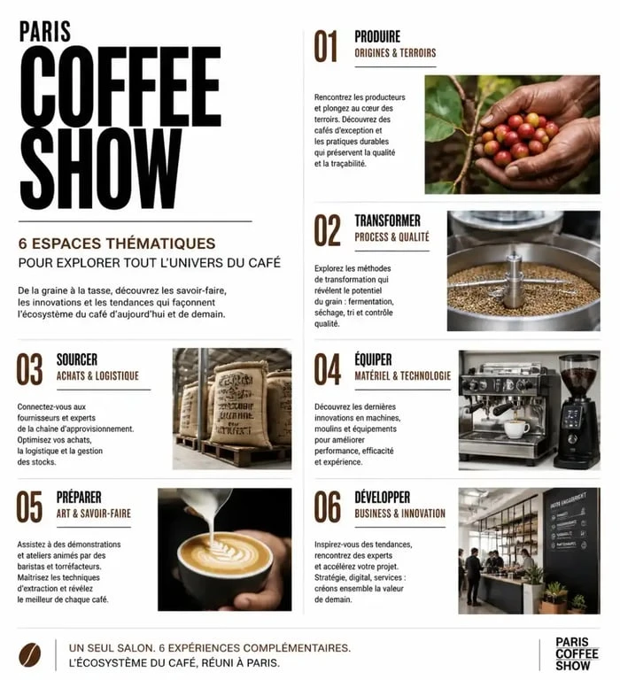 Les 6 espaces thématiques du Paris Coffee Show 2025