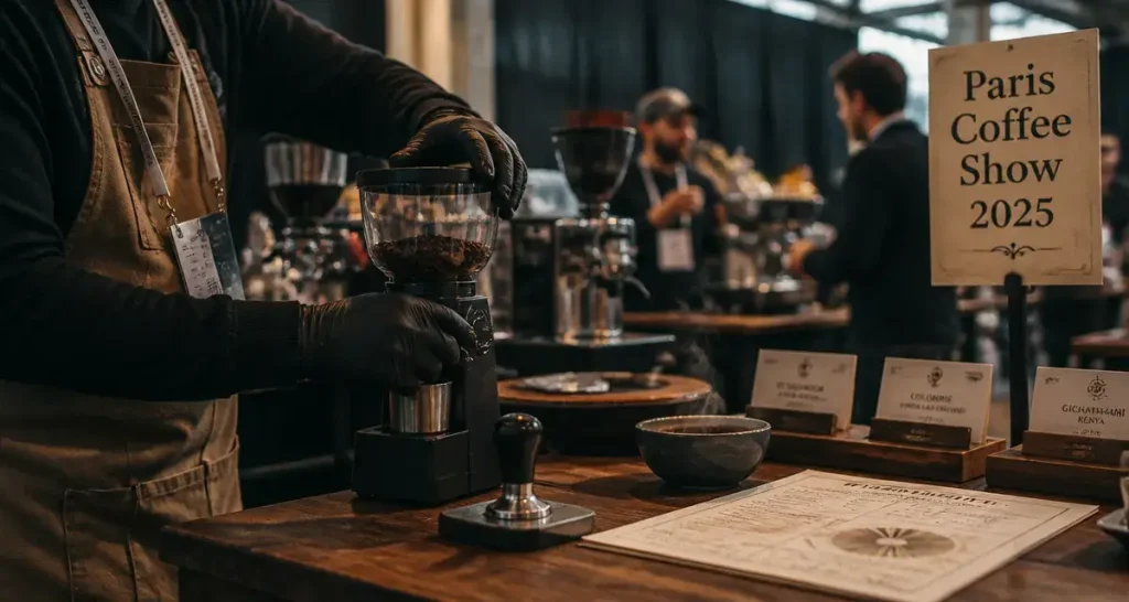 Paris Coffee Show 2025 : stand de café avec mouture et cupping au Parc Floral