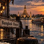 Que faire a Bangkok : quai du Chao Phraya et Wat Arun au crépuscule