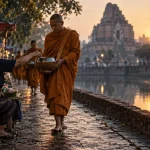 Que faire a Chiang Mai : moine safran près du marché du matin, centre de Chiang Mai