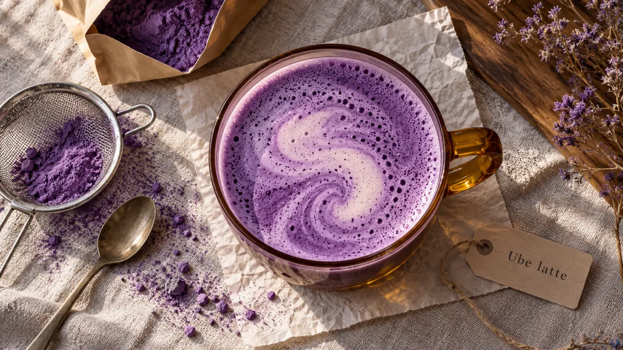Poudre violette pour boisson ube latte violette