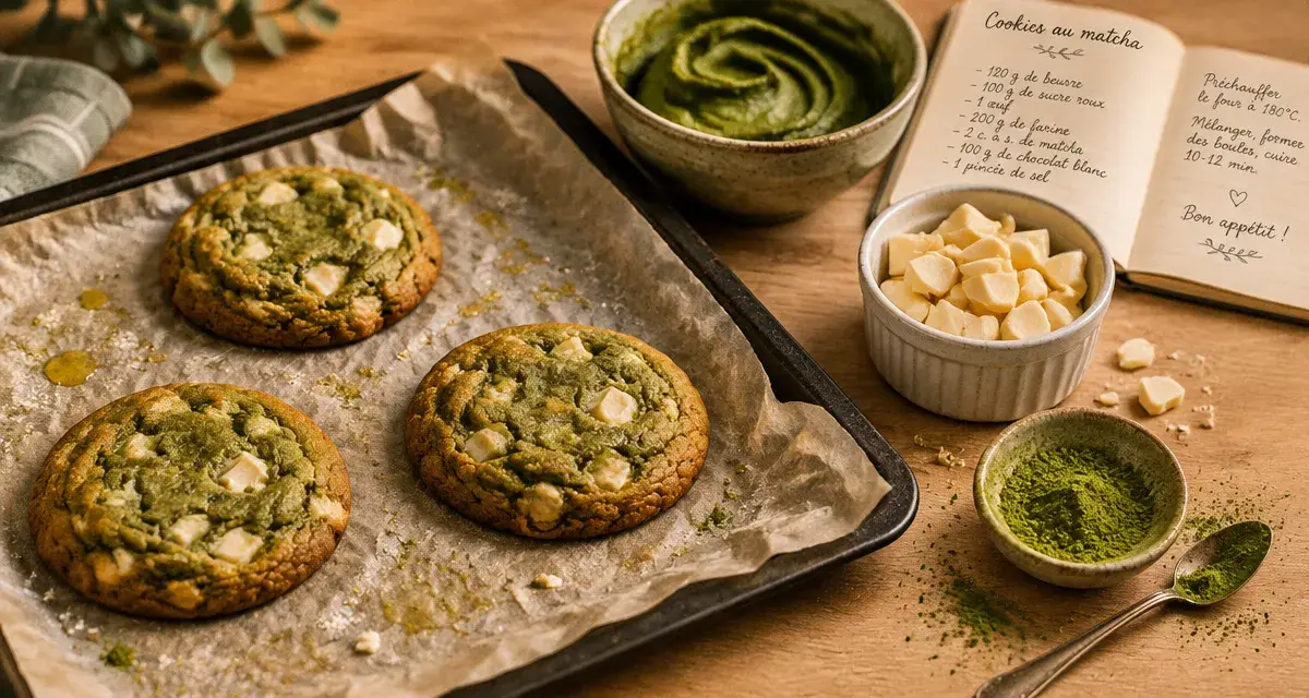 Recette cookie matcha chocolat blanc, cœur moelleux, cookies au matcha et chocolat blanc