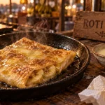 Roti thailand banane croustillant, pâte fine dorée à la poêle