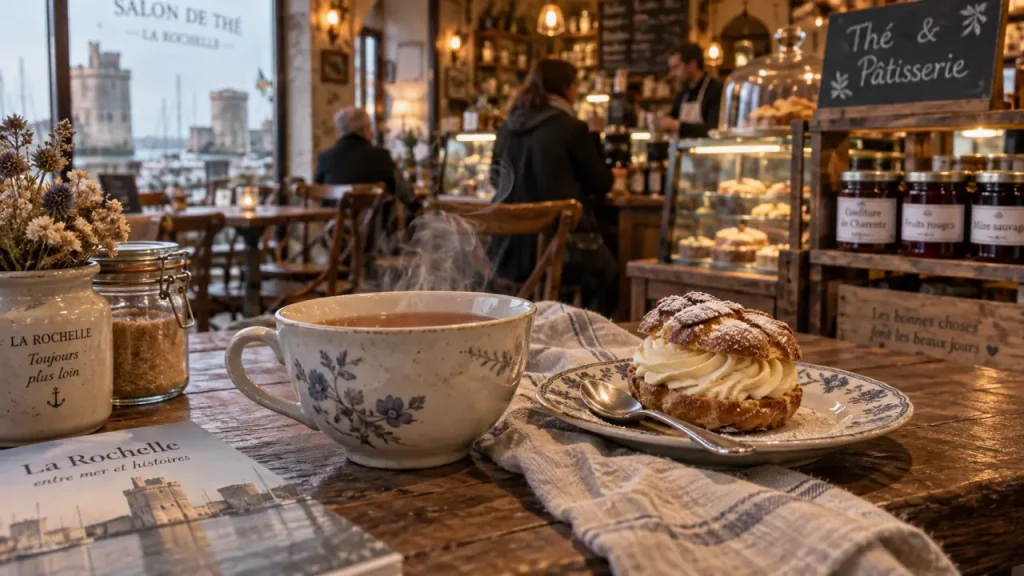 Salon de thé La Rochelle : tasse fumante et pâtisserie artisanale