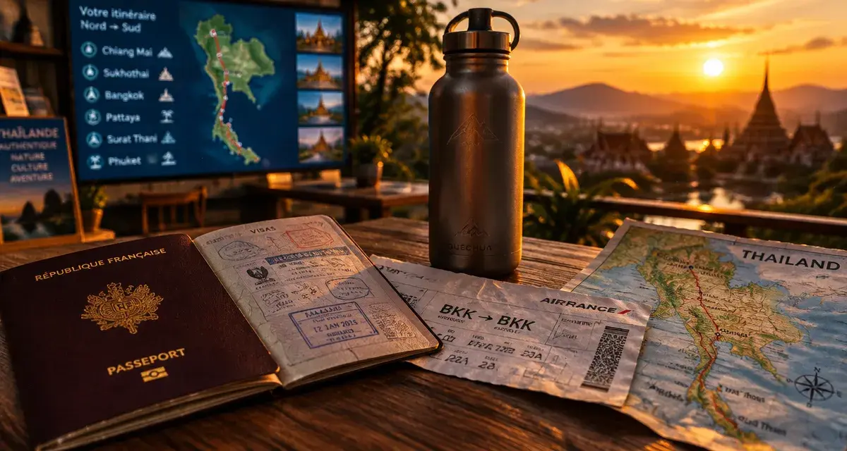 Voyage Thaïlande : passeport français, carte routière et itinéraire nord-sud
